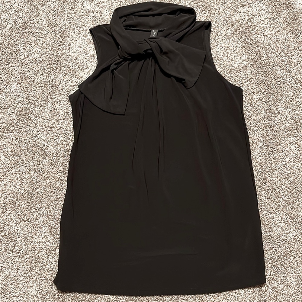 J.M. Fleurette Black Top With Tie Neckline